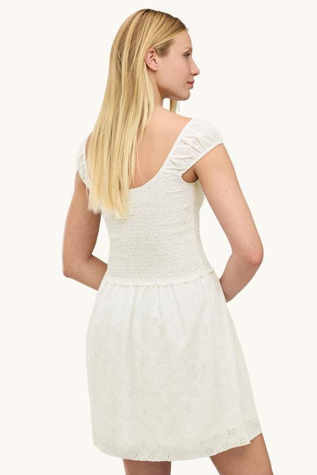 Damen - A-Linien Kleid - gesmokt - weiß