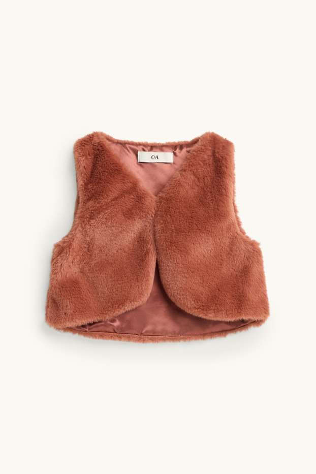 Kinderen: meisjes - Set - jurk, gilet van imitatiebont en maillot - 3-delig - bruin / roze