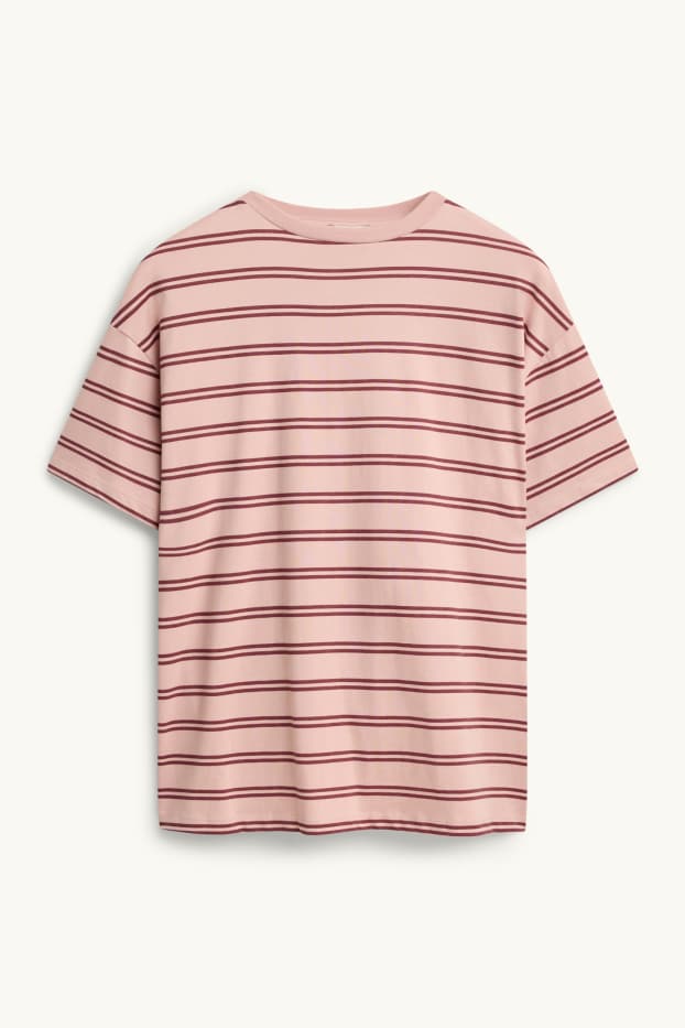 Femmes - T-shirt - Oversize - à rayures - rose / rouge foncé