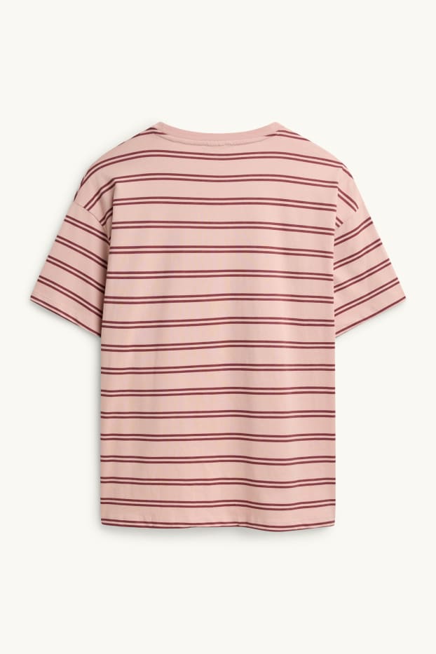 Femmes - T-shirt - Oversize - à rayures - rose / rouge foncé