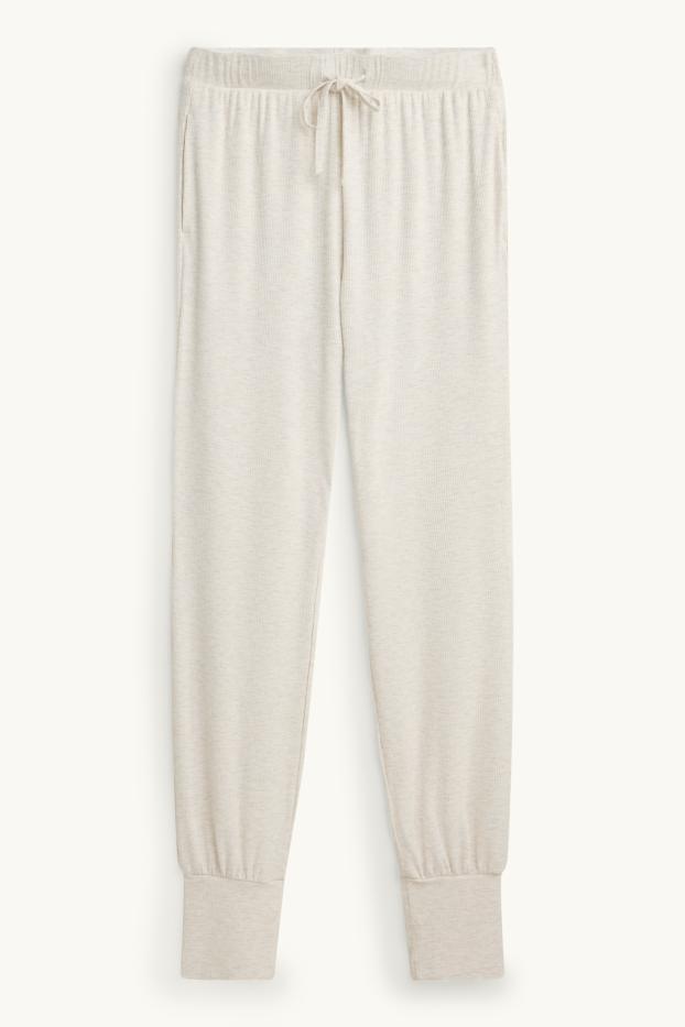 Femei - Pantaloni de pijama - reiați - bej deschis