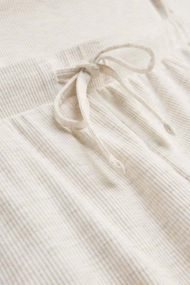 Damen - Pyjamahose - gerippt - cremefarben