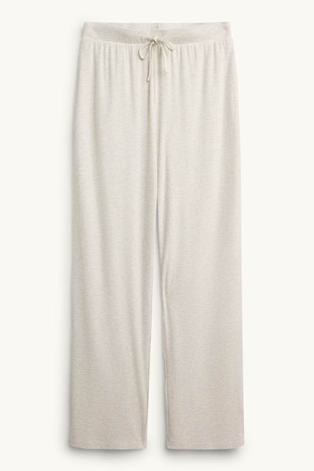 Damen - Pyjamahose - gerippt - cremefarben