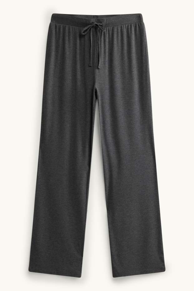 Femmes - Bas de pyjama - finition côtelée - gris foncé