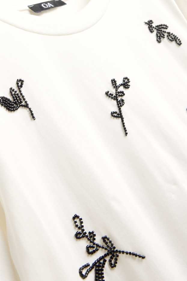 Dona - Samarreta de mànigues curtes amb perles - regular fit - blanc/negre