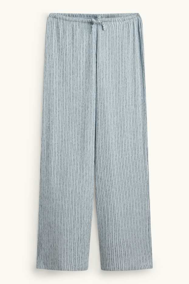 Women - Cloth trousers - mid-rise waist - wide leg - striped - light blue