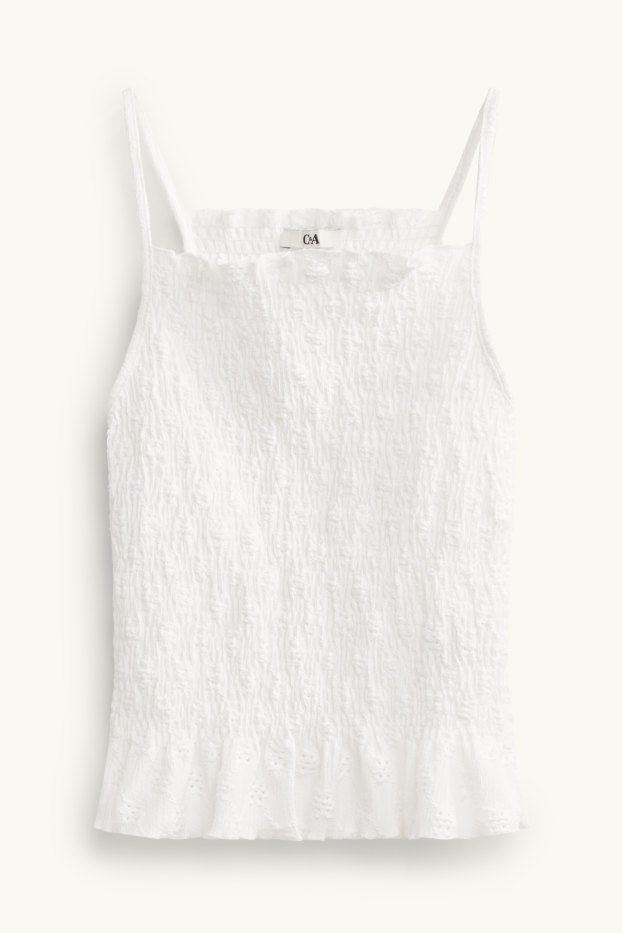 Femmes - Haut - smocké - broderie anglaise - blanc