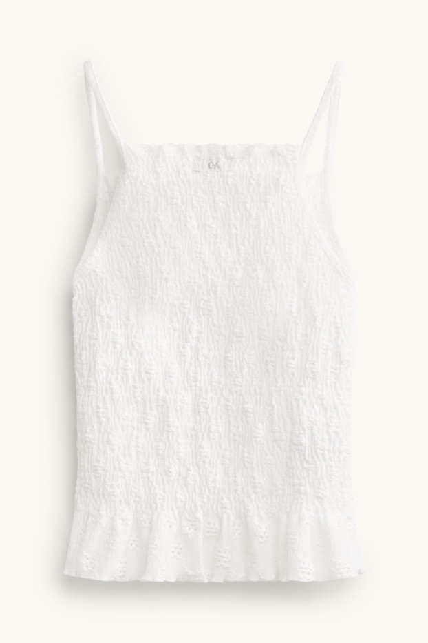 Femmes - Haut - smocké - broderie anglaise - blanc