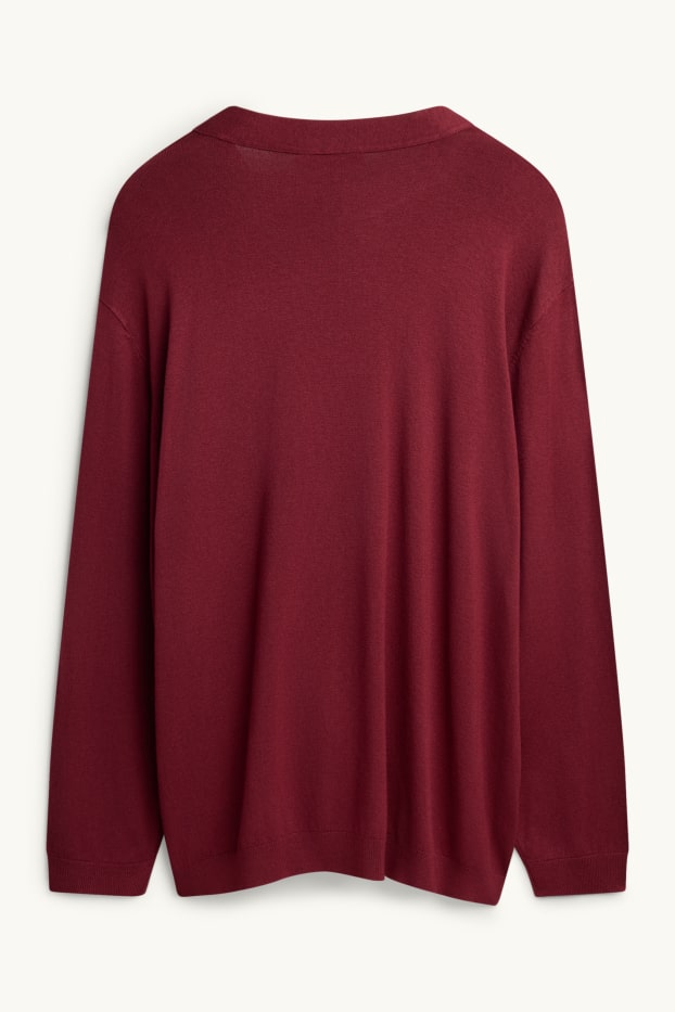 Women - Fine knit jumper with knot detail - bordeaux
