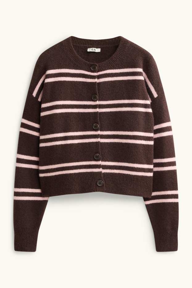 Damen - Strickjacke - gestreift - braun / rosa