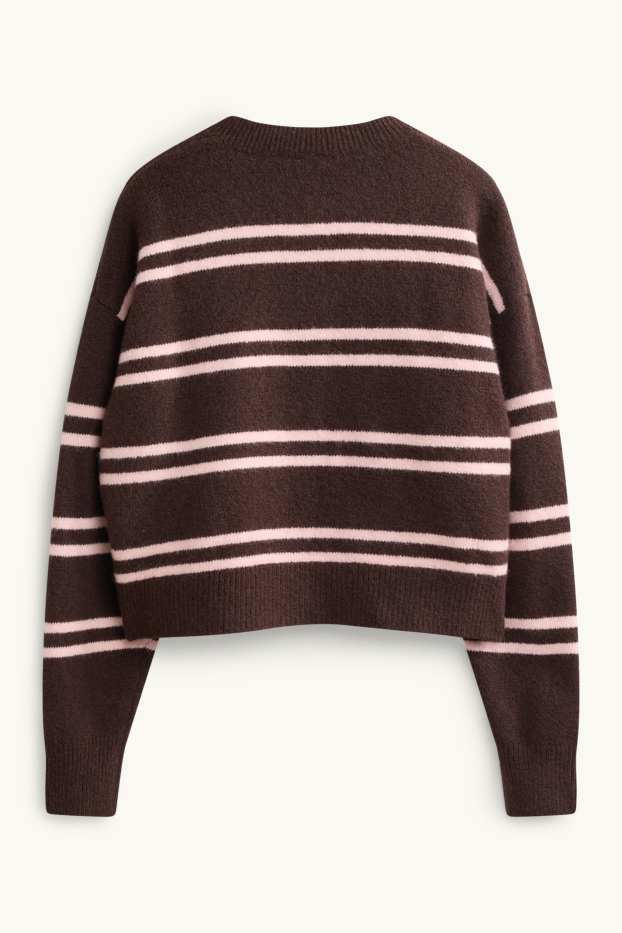 Damen - Strickjacke - gestreift - braun / rosa