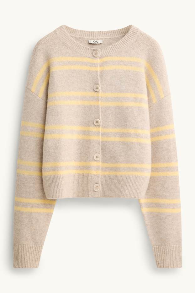 Femei - Cardigan tricotat - cu dungi - maro / galben