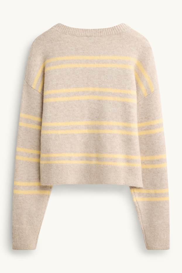 Femei - Cardigan tricotat - cu dungi - maro / galben