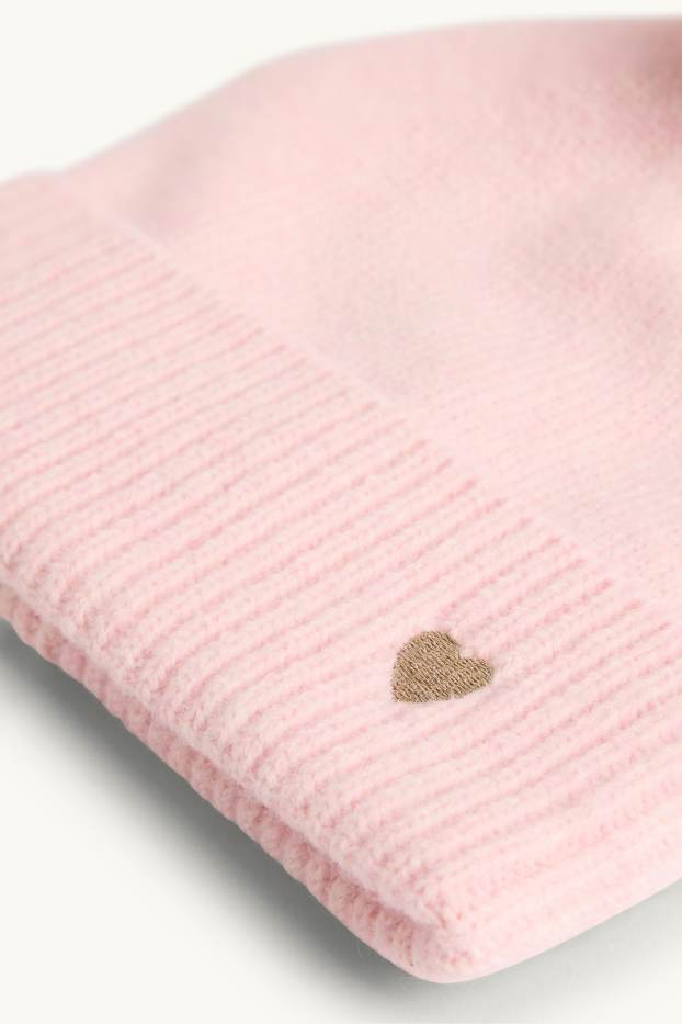 Children Girls - Heart - pom-pom hat - light rose