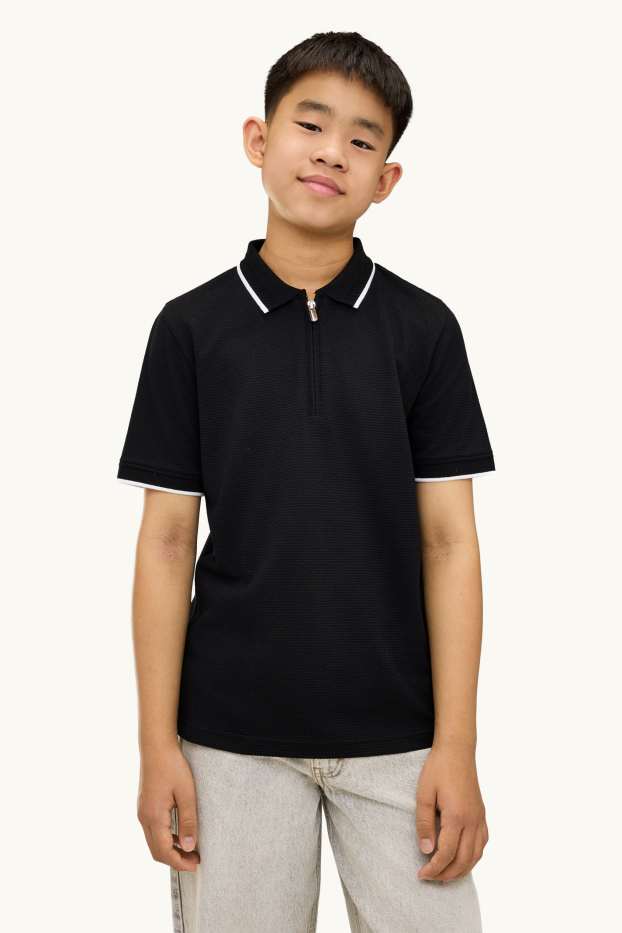Kinder Jungen - Poloshirt - strukturiert - schwarz