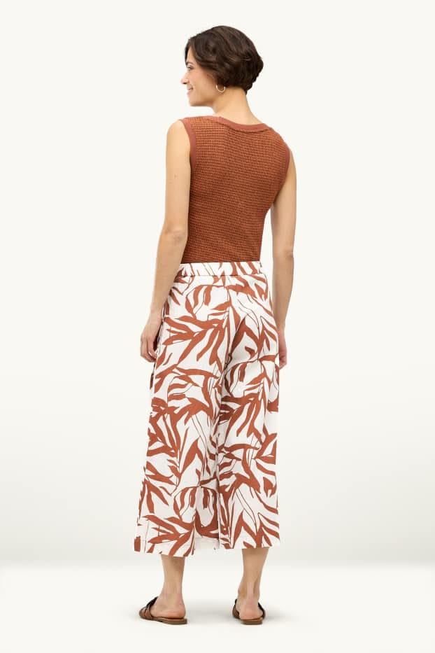 Women - Cloth trousers - mid-rise waist - wide leg - linen blend - patterned - white