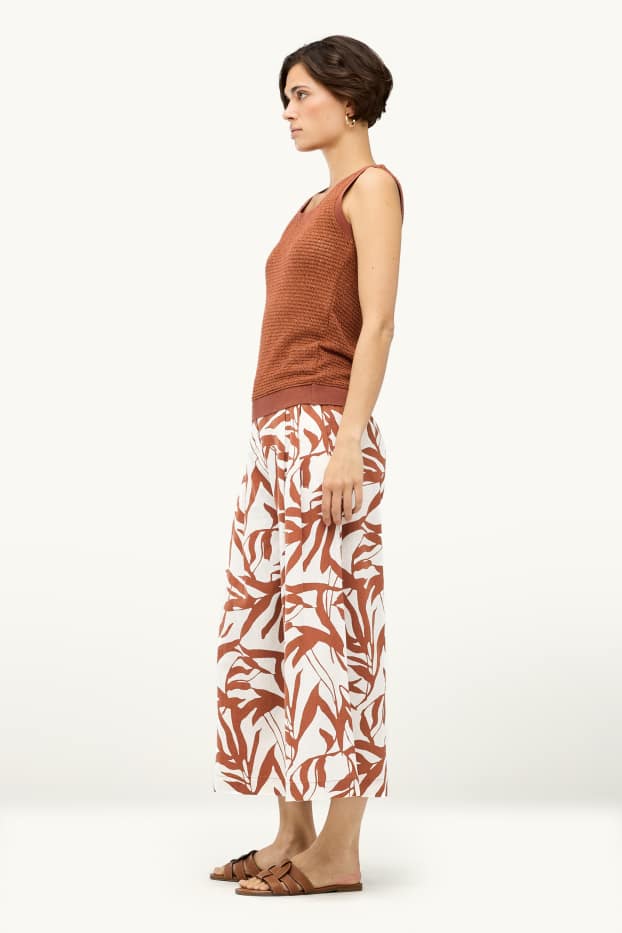 Women - Cloth trousers - mid-rise waist - wide leg - linen blend - patterned - white