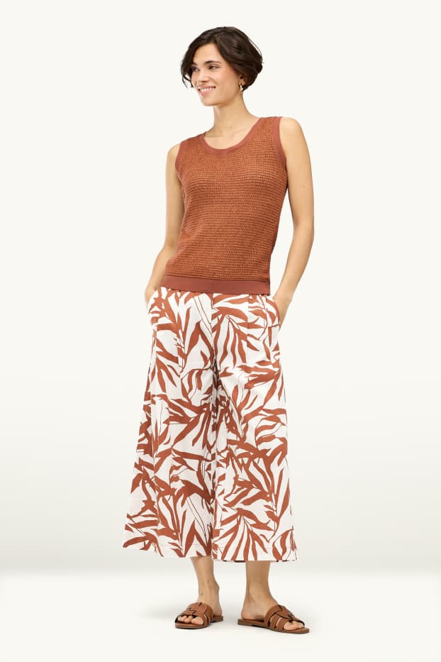 Women - Cloth trousers - mid-rise waist - wide leg - linen blend - patterned - white