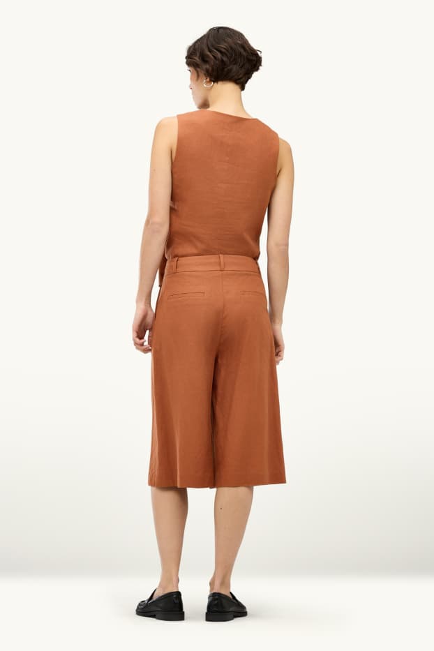 Dames - Business-bermuda - high waist - linnenmix - bruin