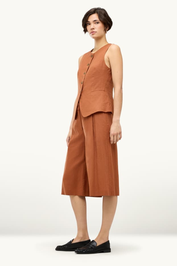Dames - Business-bermuda - high waist - linnenmix - bruin