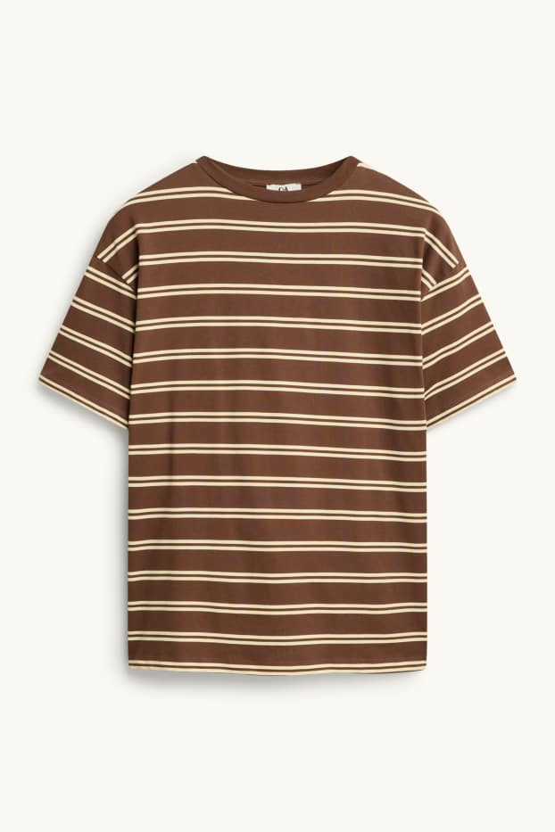 Dames - T-shirt - oversized - gestreept - bruin / geel