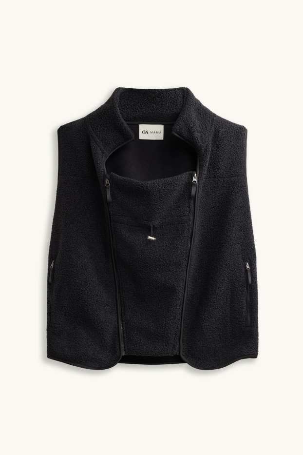 Dames - Zwangerschapsvest van fleece - met babydraagzak - zwart