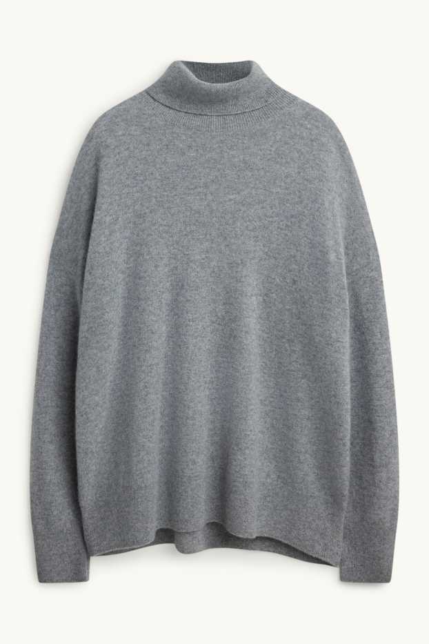 Femmes - Pull à col roulé en cachemire - gris chiné