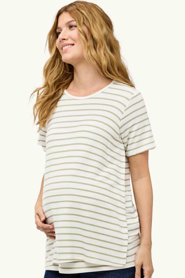 Femei - Tricou pentru alăptare - cu dungi - alb