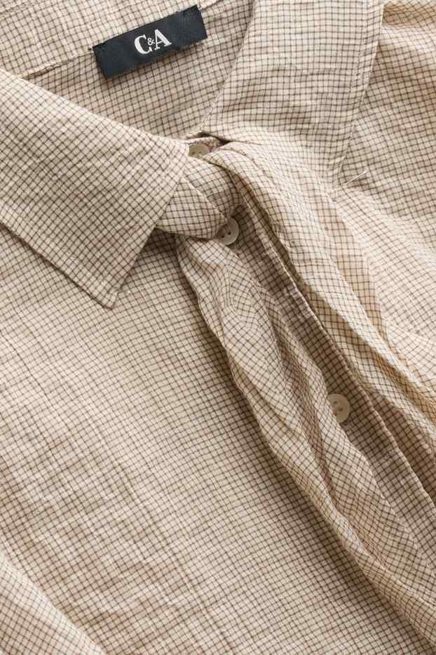Femei - Set - bluză tip cămașă și eșarfă - 2 piese - în carouri - bej