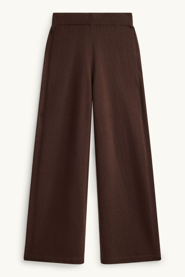 Dámské - Kašmírové kalhoty - mid waist - straight leg - tmavohnědá
