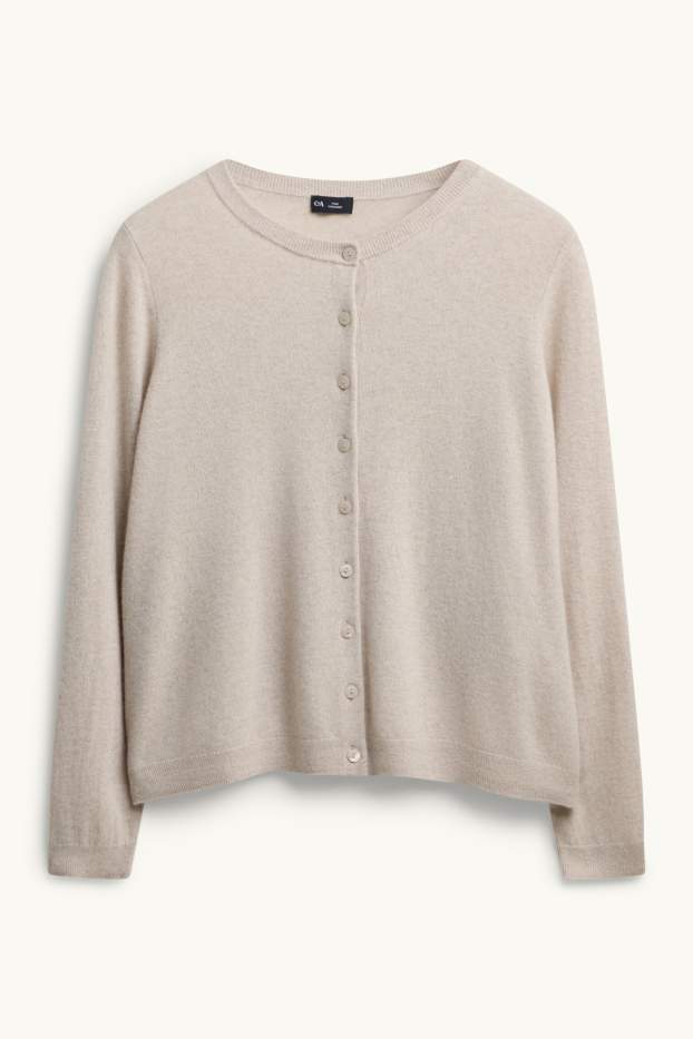 Damen - Kaschmir-Strickjacke - hellbeige