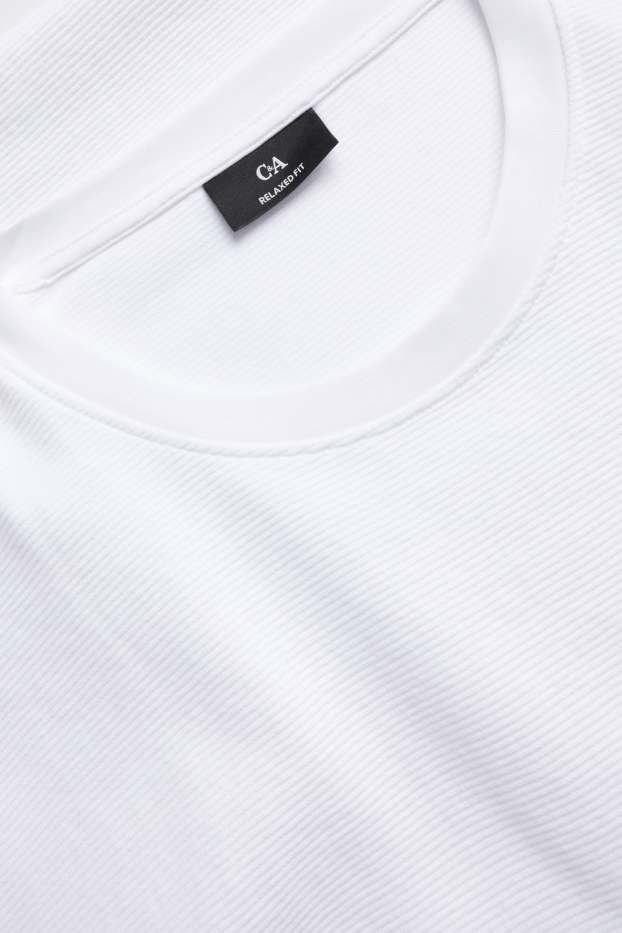 Pánské - Tričko - relaxed fit - žebrované - bílá