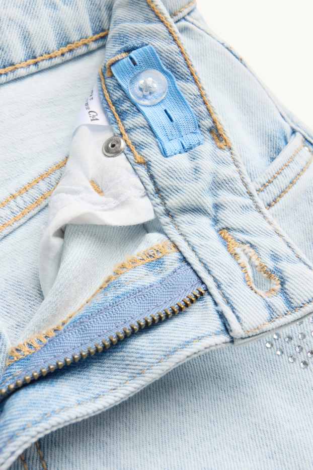 Copii - Fete - Stea - wide leg jeans cu ștrasuri - denim-albastru deschis