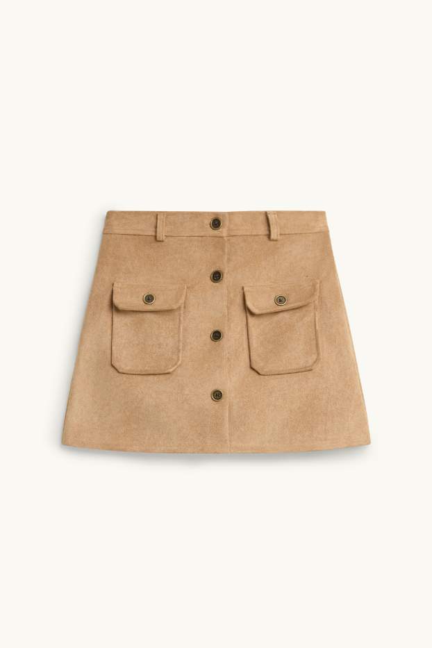 Enfants filles - Ensemble - jupe et collants - 2 pièces - faux suède - marron clair