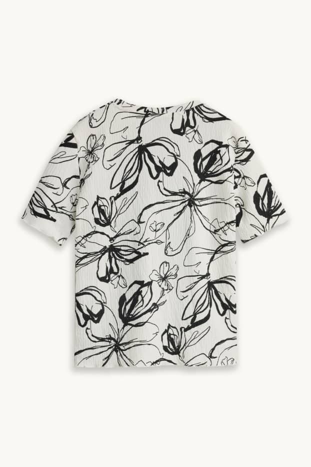 Donna - T-shirt - regular fit - a fiori - bianco / nero