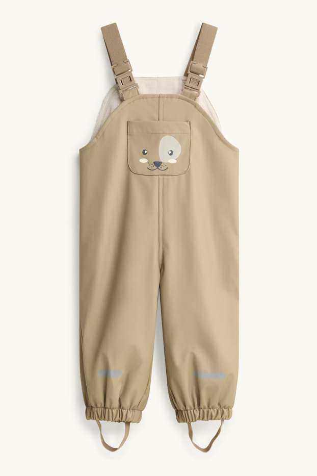 Neonate - Motivo cagnolino - pantaloni cerati neonati - foderati - impermeabili - kaki