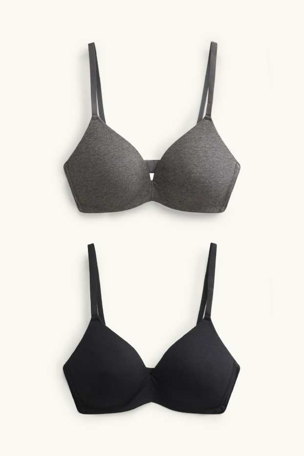 Femmes - Lot de 2 - soutiens-gorge sans armatures - ampliforme - gris / noir