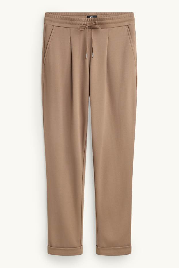 Women - Cloth trousers - mid-rise waist - tapered fit - light brown