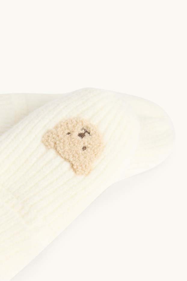 Baby Mädchen - Bärchen - Baby-Fäustlinge - gerippt - cremeweiss