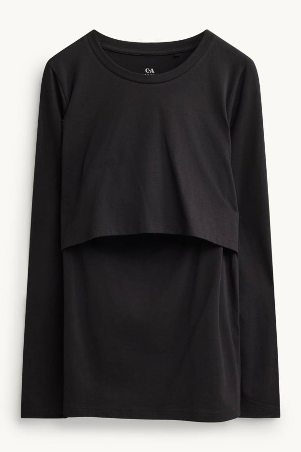 Donna - Maglia a maniche lunghe per allattamento - nero