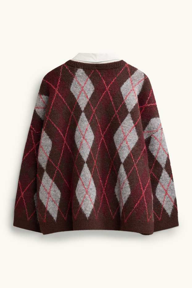 Damen - Set - Pullover und Blusenkragen - 2 teilig - kariert - braun