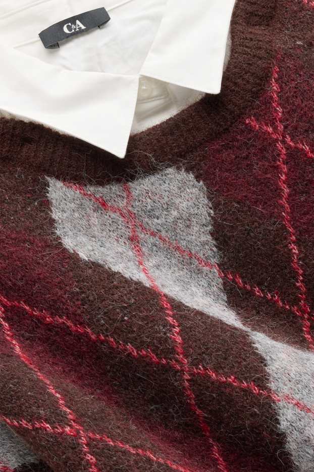 Damen - Set - Pullover und Blusenkragen - 2 teilig - kariert - braun