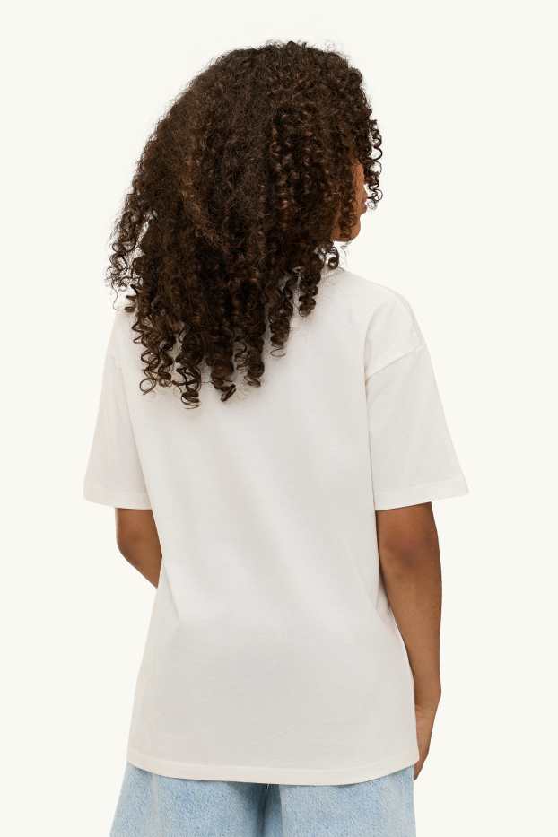 Children Girls - Teddy bear - short sleeve T-shirt - white