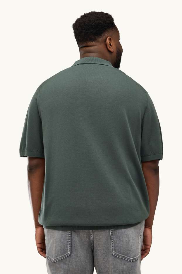 Pánské - Pletená polokošile - regular fit - tmavozelená