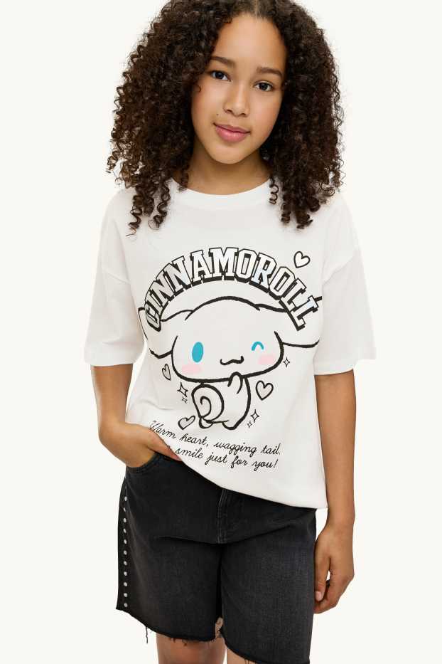 Children Girls - Cinnamoroll - short sleeve T-shirt - shiny - white