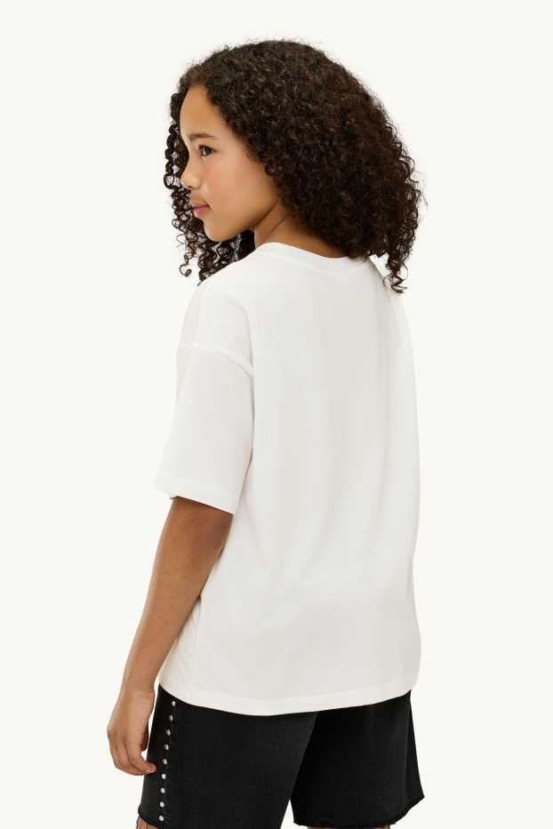 Children Girls - Cinnamoroll - short sleeve T-shirt - shiny - white