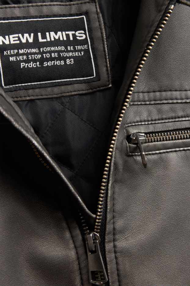 Enfants garçons - Blouson motard avec capuche - matière synthétique - gris