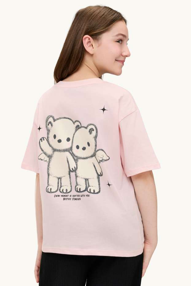 Kinder Mädchen - Bärchen - Kurzarmshirt - Oversized - rosa