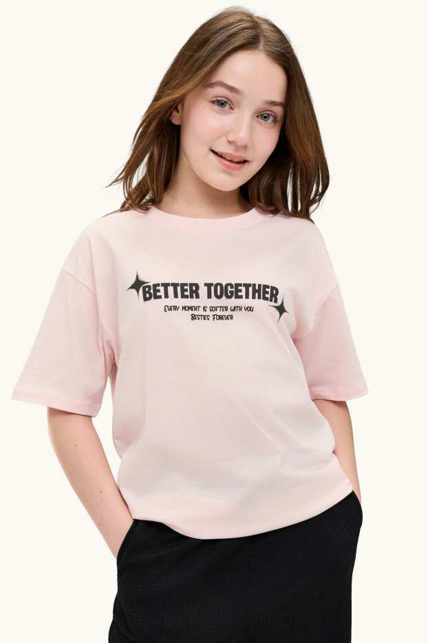 Kinder Mädchen - Bärchen - Kurzarmshirt - Oversized - rosa