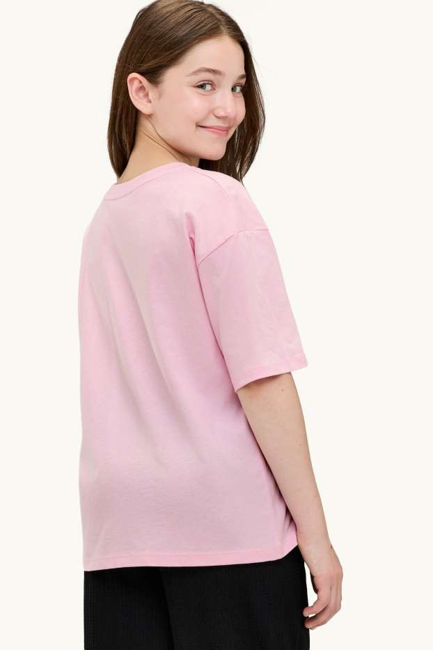 Kinder Mädchen - Graffiti - Kurzarmshirt mit Strasssteinen - rosa